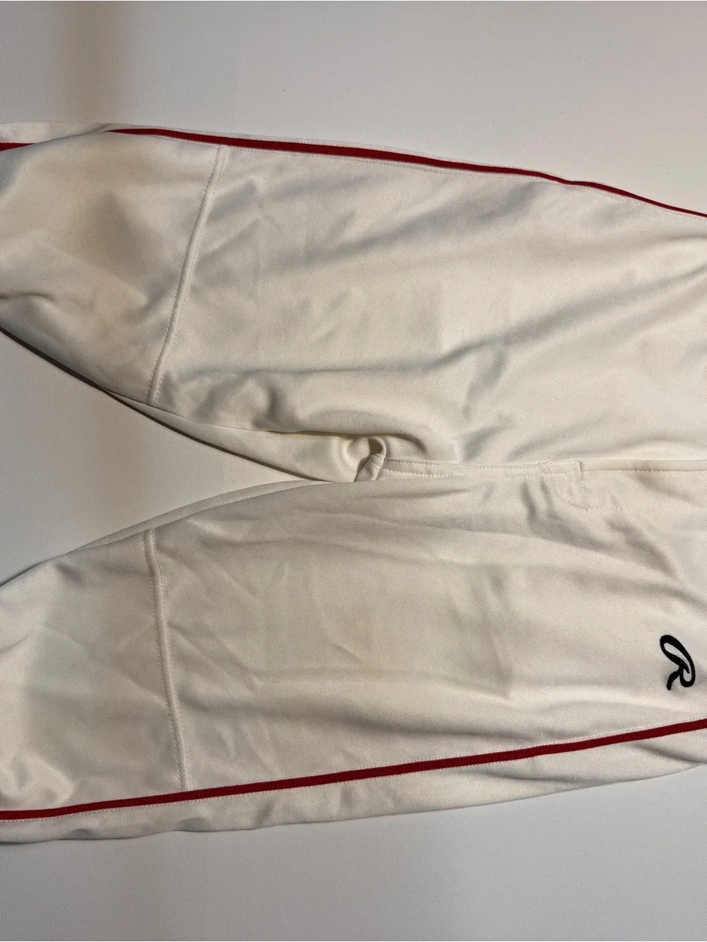 Cream Pants with Gray Waistband and Red‎ Script Baseball